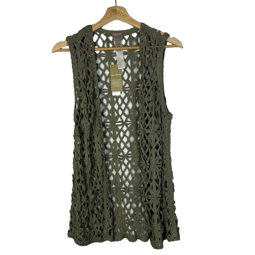Chico's Olive Green Easywear Georgiana Crochet Vest 0/S